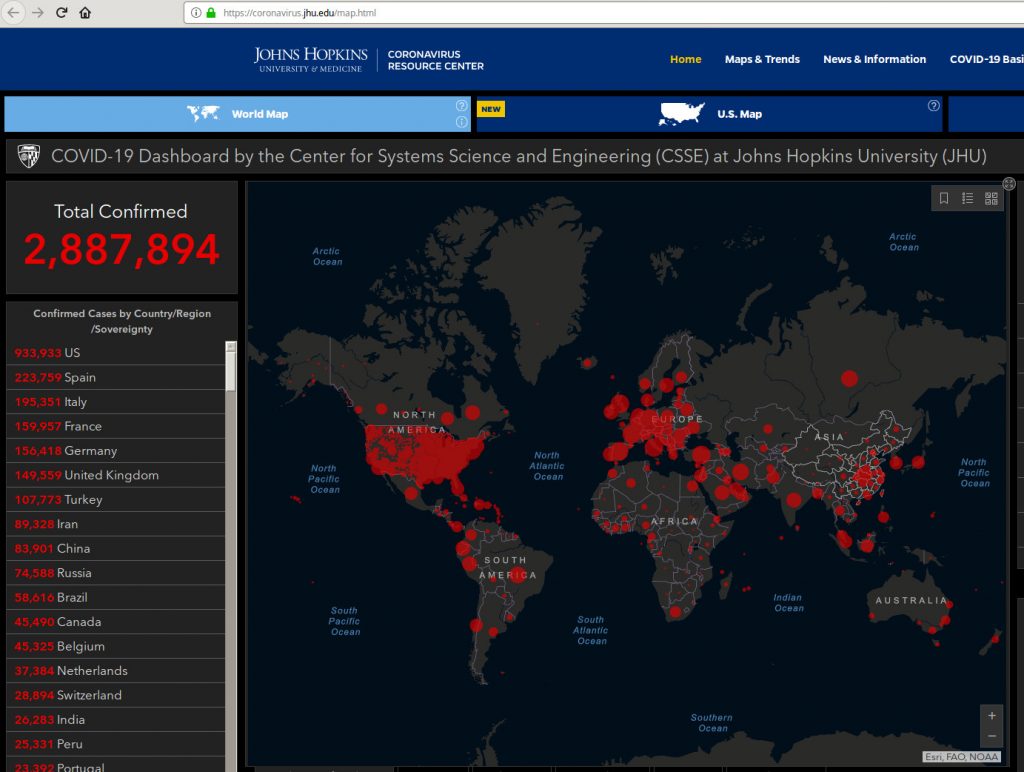 map from Johns Hopkins